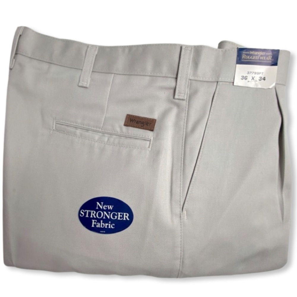 Relaxed Fit Chinos, Wrangler Rugged Wear Pleated Cotton Khakis Pants 36 x 34 New